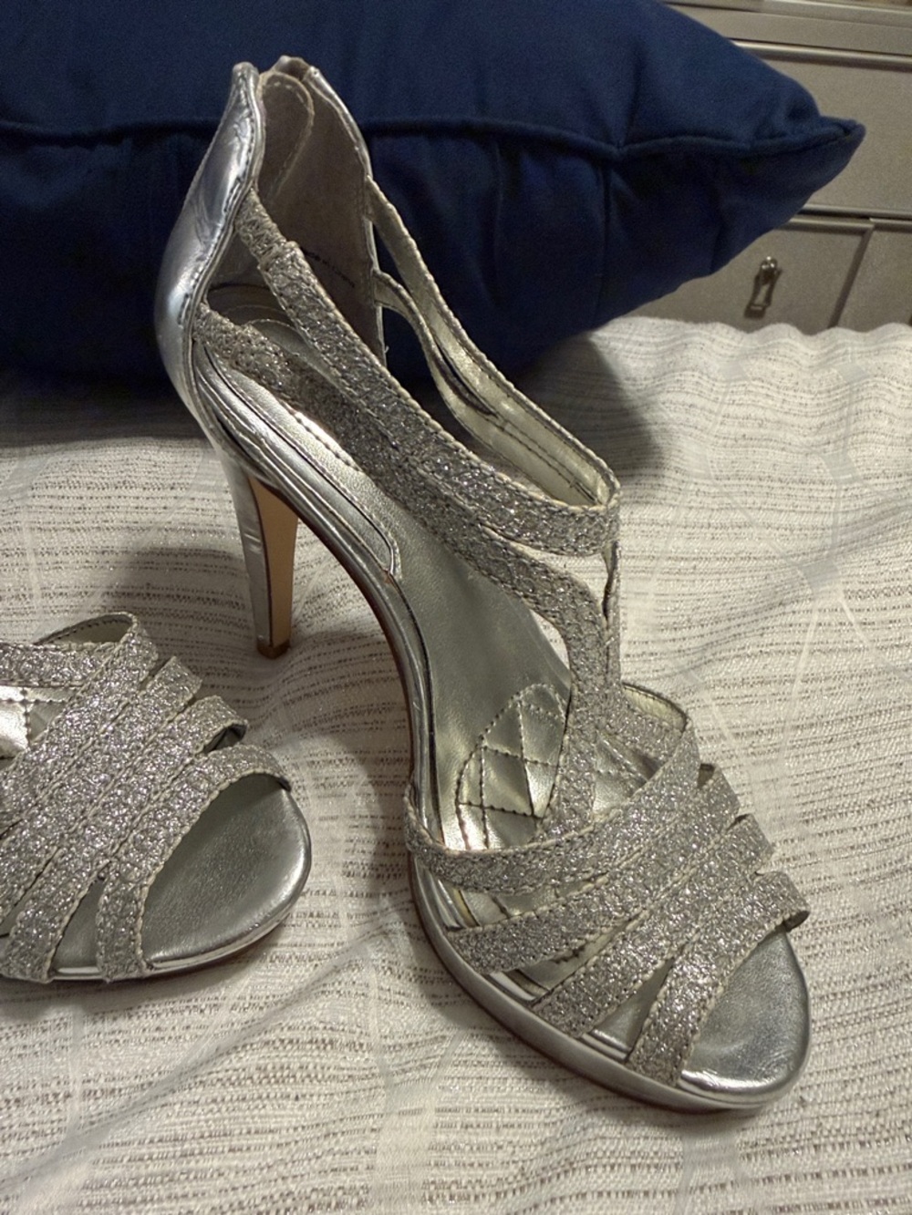Alfani Sparkling Silver T-Strap High Heel Sandals